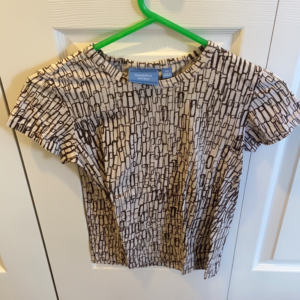 Simply Vera Vera Wang Petite Brown and White Printed Women’s Short-Sleeve Top PS